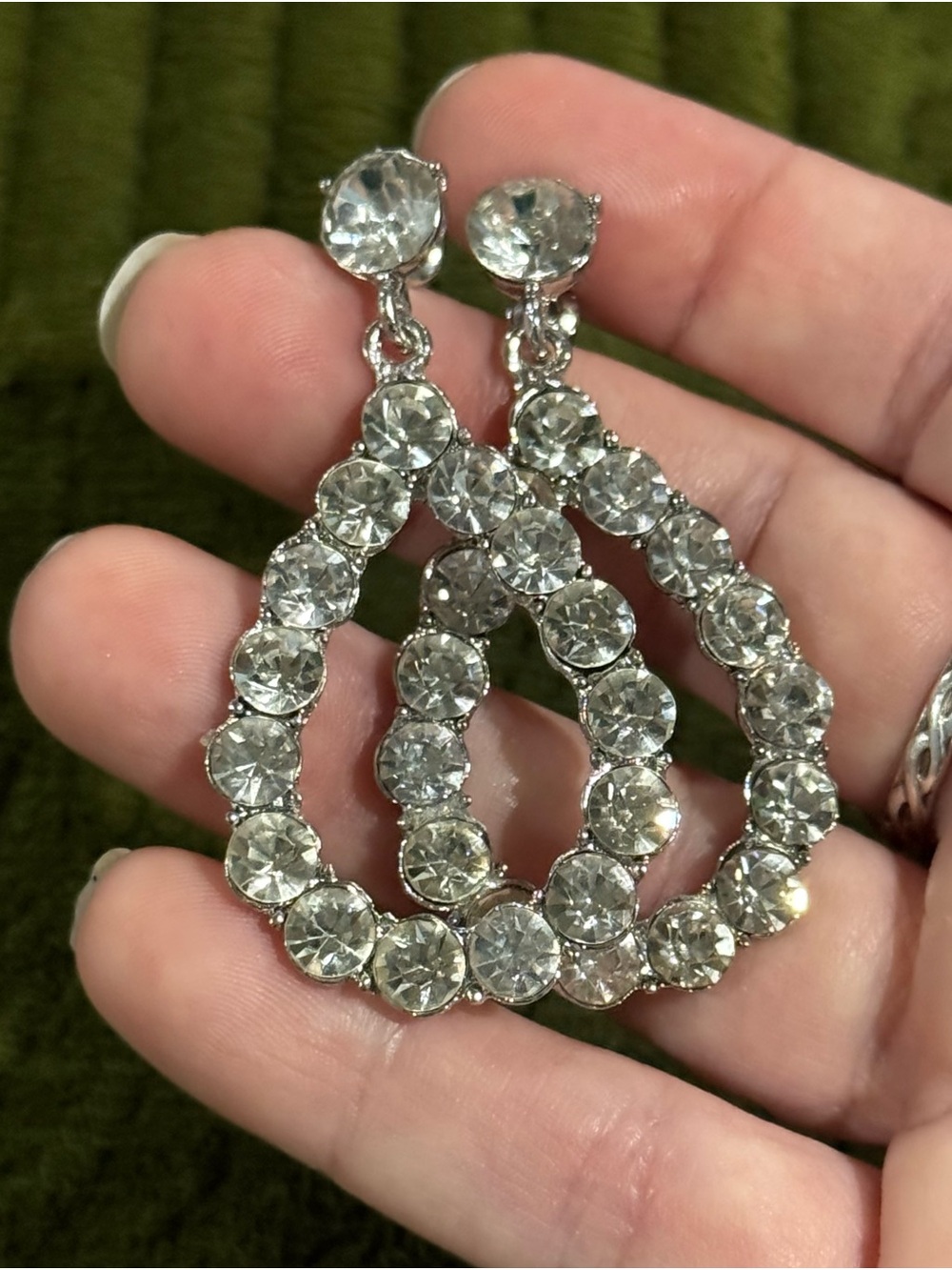 Earrings Clear Crystal Teardrop Drop with Silver Accents